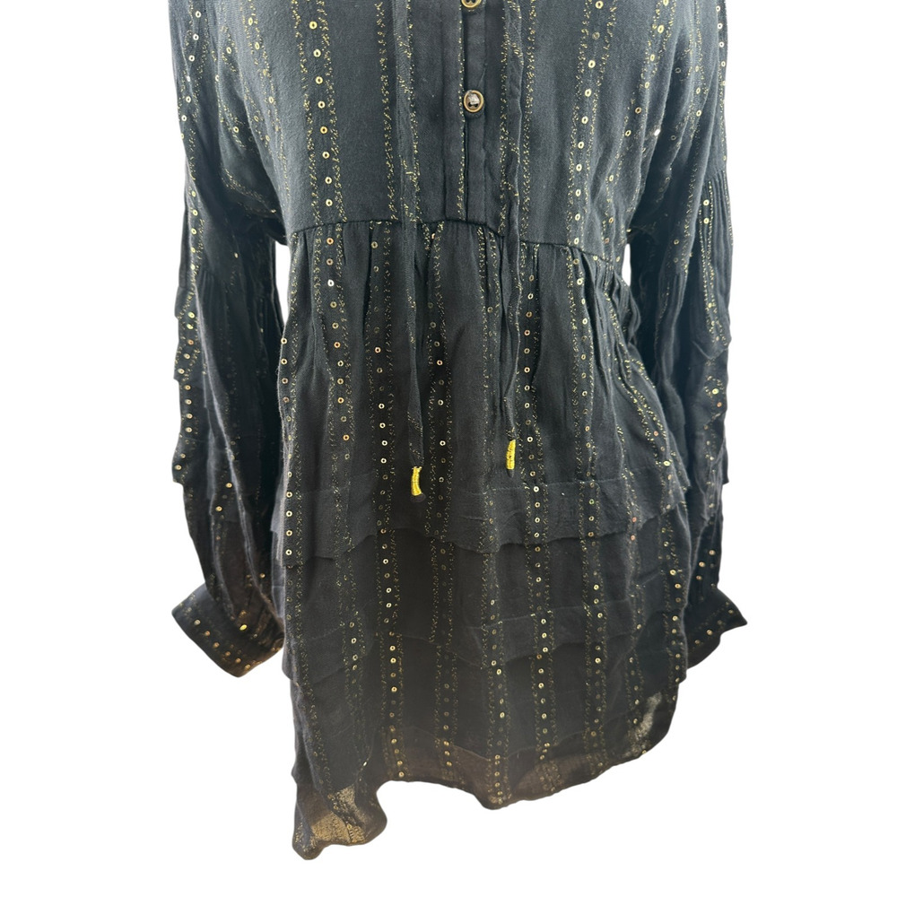by Anthropologie Quinn Sequined Tunic Blouse Shimmer Small Witchy Whimsigoth - Picture 6 of 16